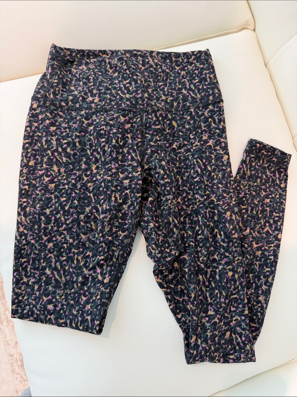 Lululemon 28” High-Waist Printed Leggings - Black with Pink & Olive Speckle